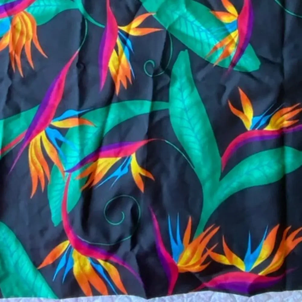 Vintage 70s Hilo Hattie's Muumuu Kaftan Dress Black Birds of Paradise Size Small
